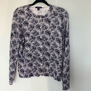 Lands End Navy & White Cardigan Sz Medium